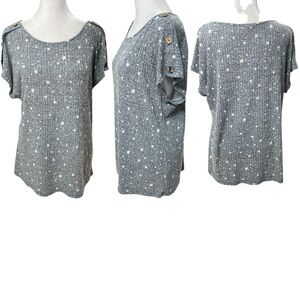 Above and Beyond Blue & White Star Print Knit Short Sleeve Sweater Size L